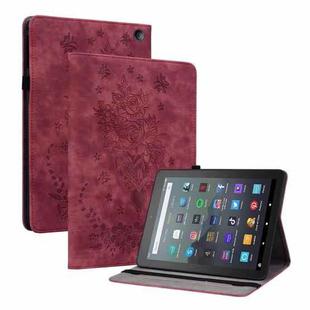 For Amazon Kindle Fire 7 2022 Butterfly Rose Embossed Leather Tablet Case(Red)