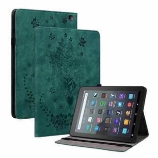 For Amazon Kindle Fire 7 2022 Butterfly Rose Embossed Leather Tablet Case(Green)