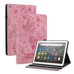 For Amazon Kindle Fire HD8 2018 / 2017 Butterfly Rose Embossed Leather Tablet Case(Pink)