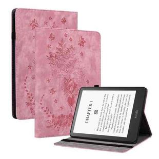 For Amazon Kindle Paperwhite 5 Butterfly Rose Embossed Leather Smart Tablet Case(Pink)