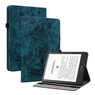 For Amazon Kindle Paperwhite 5 Butterfly Rose Embossed Leather Smart Tablet Case(Dark Blue)