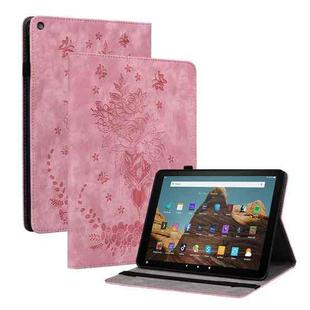For Amazon Kindle Fire HD10 2019 / 2017 Butterfly Rose Embossed Leather Smart Tablet Case(Pink)