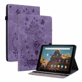 For Amazon Kindle Fire HD10 2019 / 2017 Butterfly Rose Embossed Leather Smart Tablet Case(Purple)