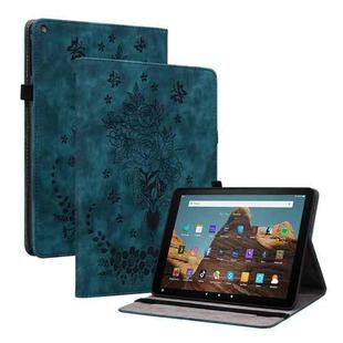 For Amazon Kindle Fire HD10 2019 / 2017 Butterfly Rose Embossed Leather Smart Tablet Case(Dark Blue)