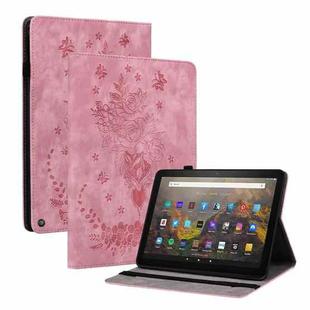 For Amazon Kindle Fire HD8 2020 Butterfly Rose Embossed Leather Smart Tablet Case(Pink)