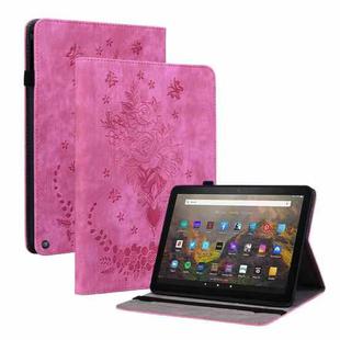 For Amazon Kindle Fire HD8 2020 Butterfly Rose Embossed Leather Smart Tablet Case(Rose Red)