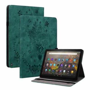 For Amazon Kindle Fire HD10 2021 Butterfly Rose Embossed Leather Smart Tablet Case(Green)