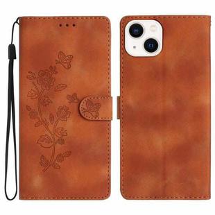 For iPhone 14 Flower Butterfly Embossing Pattern Leather Phone Case(Brown)