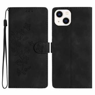 For iPhone 14 Plus Flower Butterfly Embossing Pattern Leather Phone Case(Black)