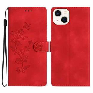 For iPhone 13 mini Flower Butterfly Embossing Pattern Leather Phone Case(Red)