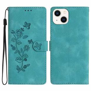For iPhone 13 Flower Embossing Pattern Leather Phone Case(Sky Blue)