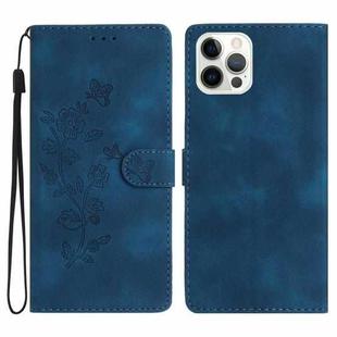 For iPhone 13 Pro Max Flower Butterfly Embossing Pattern Leather Phone Case(Blue)