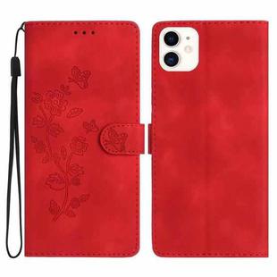 For iPhone 12 mini Flower Embossing Pattern Leather Phone Case(Red)