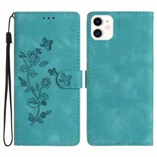 For iPhone 12 mini Flower Butterfly Embossing Pattern Leather Phone Case(Sky Blue)