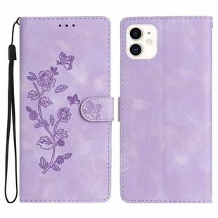 For iPhone 12 mini Flower Embossing Pattern Leather Phone Case(Purple)