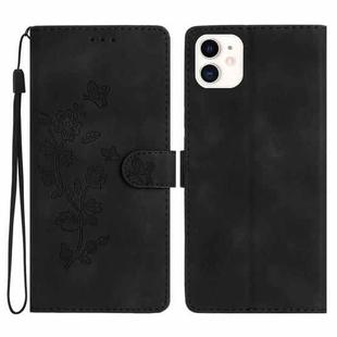 For iPhone 12 mini Flower Embossing Pattern Leather Phone Case(Black)