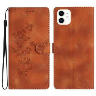 For iPhone 11 Flower Embossing Pattern Leather Phone Case(Brown)