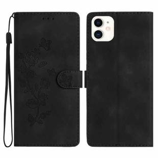 For iPhone 11 Flower Embossing Pattern Leather Phone Case(Black)