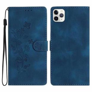 For iPhone 11 Pro Flower Butterfly Embossing Pattern Leather Phone Case(Blue)