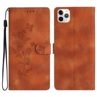 For iPhone 11 Pro Flower Butterfly Embossing Pattern Leather Phone Case(Brown)