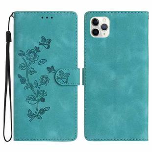 For iPhone 11 Pro Flower Embossing Pattern Leather Phone Case(Sky Blue)