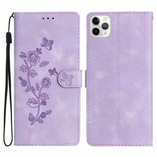 For iPhone 11 Pro Flower Embossing Pattern Leather Phone Case(Purple)