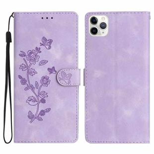 For iPhone 11 Pro Max Flower Embossing Pattern Leather Phone Case(Purple)