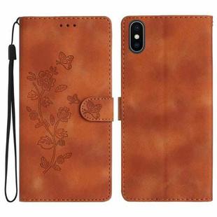 For iPhone X / XS Flower Embossing Pattern Leather Phone Case(Brown)