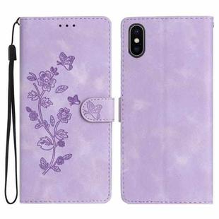 For iPhone X / XS Flower Butterfly Embossing Pattern Leather Phone Case(Purple)