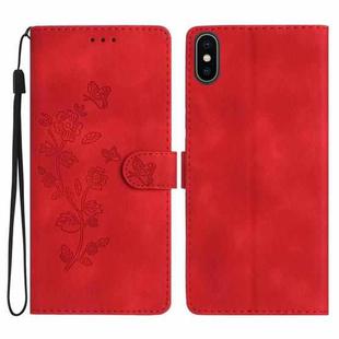 For iPhone XS Max Flower Embossing Pattern Leather Phone Case(Red)