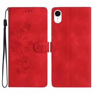For iPhone XR Flower Butterfly Embossing Pattern Leather Phone Case(Red)