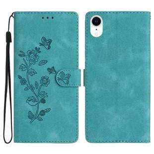 For iPhone XR Flower Butterfly Embossing Pattern Leather Phone Case(Sky Blue)