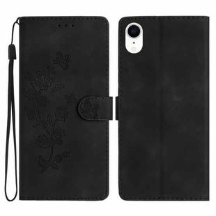 For iPhone XR Flower Embossing Pattern Leather Phone Case(Black)