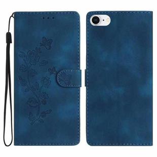 For iPhone SE 2022/2020 / 8 / 7 / 6 Flower Embossing Pattern Leather Phone Case(Blue)