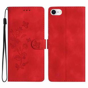 For iPhone SE 2022/2020 / 8 / 7 / 6 Flower Butterfly Embossing Pattern Leather Phone Case(Red)