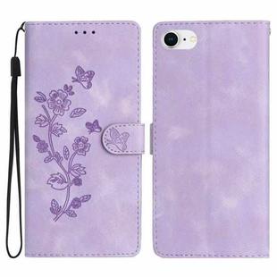 For iPhone SE 2022/2020 / 8 / 7 / 6 Flower Butterfly Embossing Pattern Leather Phone Case(Purple)
