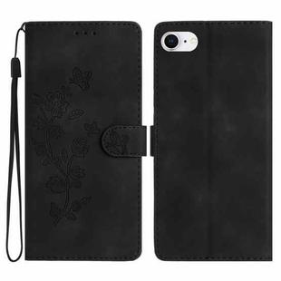 For iPhone SE 2022/2020 / 8 / 7 / 6 Flower Butterfly Embossing Pattern Leather Phone Case(Black)