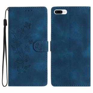 For iPhone 8 Plus / 7 Plus / 6 Plus Flower Embossing Pattern Leather Phone Case(Blue)