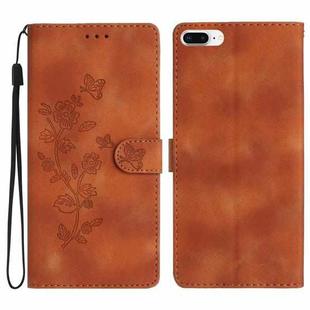 For iPhone 8 Plus / 7 Plus / 6 Plus Flower Butterfly Embossing Pattern Leather Phone Case(Brown)