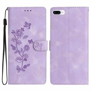 For iPhone 8 Plus / 7 Plus / 6 Plus Flower Butterfly Embossing Pattern Leather Phone Case(Purple)