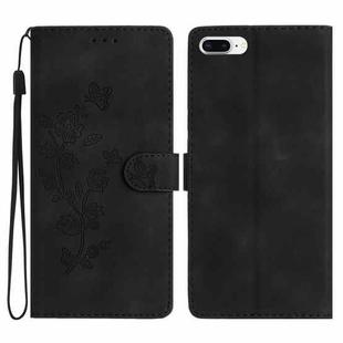 For iPhone 8 Plus / 7 Plus / 6 Plus Flower Embossing Pattern Leather Phone Case(Black)