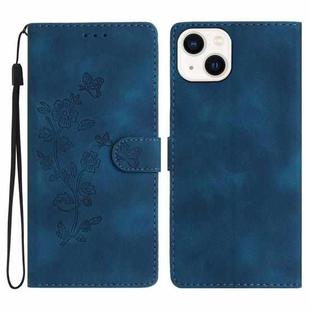 For iPhone 15 Flower Butterfly Embossing Pattern Leather Phone Case(Blue)