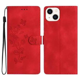 For iPhone 15 Flower Butterfly Embossing Pattern Leather Phone Case(Red)
