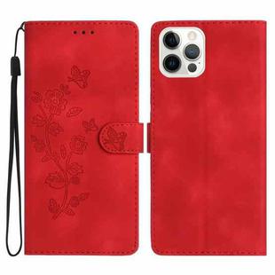 For iPhone 16 Pro Flower Butterfly Embossing Pattern Leather Phone Case(Red)