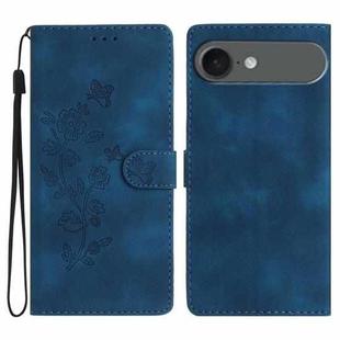 For iPhone 17 Air Flower Butterfly Embossing Pattern Leather Phone Case(Blue)