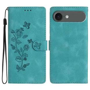 For iPhone 17 Air Flower Butterfly Embossing Pattern Leather Phone Case(Sky Blue)
