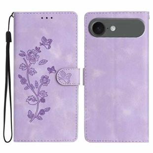 For iPhone 17 Air Flower Butterfly Embossing Pattern Leather Phone Case(Purple)