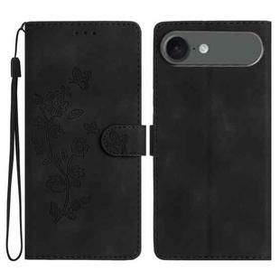 For iPhone 17 Air Flower Butterfly Embossing Pattern Leather Phone Case(Black)
