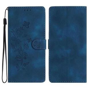For iPhone 17 Pro Max Flower Butterfly Embossing Pattern Leather Phone Case(Blue)