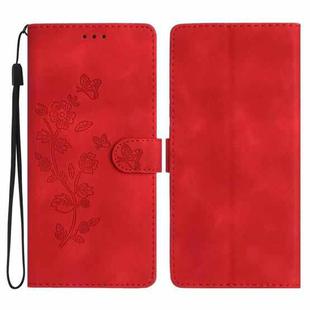 For iPhone 17 Pro Max Flower Butterfly Embossing Pattern Leather Phone Case(Red)